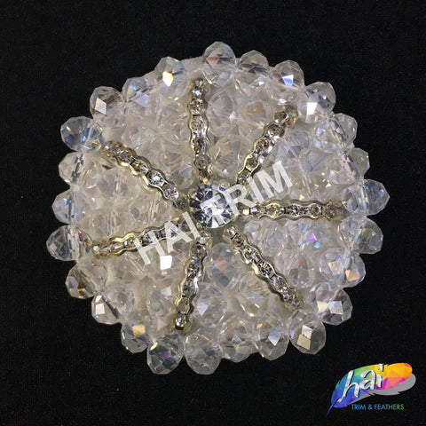 Clear Round Beaded Rhinestone Applique, BA-015