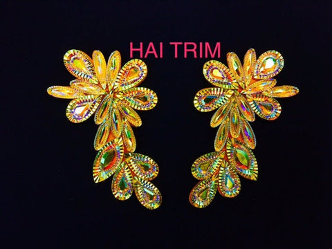 Color AB Textured Resin Stone Motif Applique (sold by pair), NAS-031