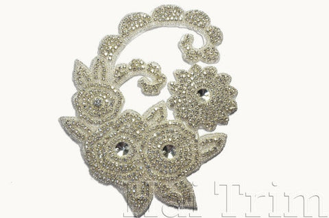 SALE! Beaded Rhinestone Applique, Wedding Formal Prom Crystal Patch, RA-206