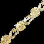 2 1/2" Gold Metallic Flower Embroidered Trim with Rhinestones, EMB-019