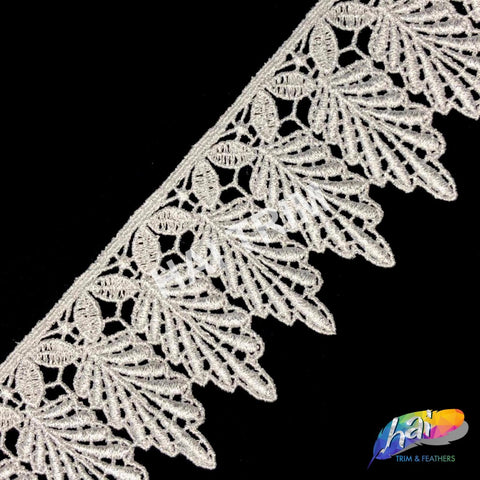 2 5/8" Metallic Silver Dangling Leaf Embroidered Trim, EMB-042