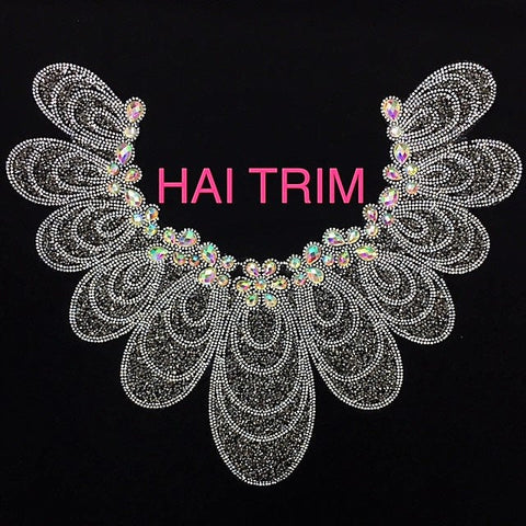 Gunmetal/Crystal AB Petal Collar Iron On Applique, IRA-005