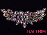 Colored Leaf Motif Rhinestone Iron On Applique, IRA-056