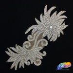 Gold/White Crystal Rhinestone Motif Iron On Applique, IRA-065