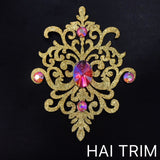 Gold Glittered Paper Applique with Acrylic Stones
