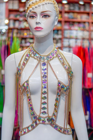 Gold AB Chained Stone Body Chain, XY3990