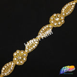 1” Navette Flower Beaded Rhinestone Trim (sold by yard piece), BRT-006