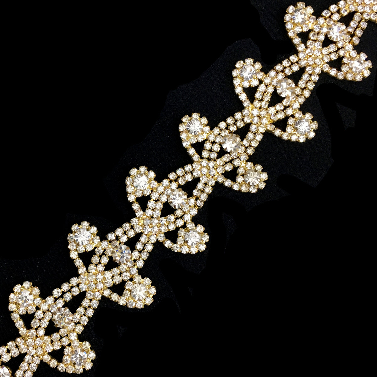 1 3/8" Gold/Crystal Tiara Crystal Rhinestone Trim, RT075 Hai Trim & Feathers