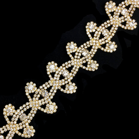 1 3/8" Gold/Crystal Tiara Crystal Rhinestone Trim, RT-075