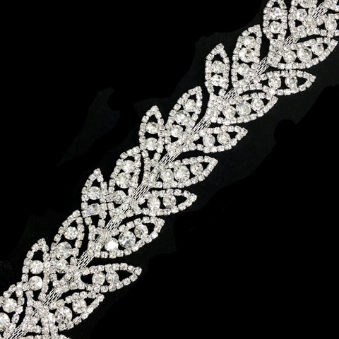 1 1/4" Silver/Crystal Leaf Rhinestone Trim, RT-083