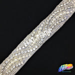 1" Pearl Beaded Rhinestone Trim (sold by yard piece), BRT-026