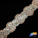 1 3/4" Rose Gold Pearl Beaded Crystal Rhinestone Trim (sold by yard piece), BRT-040