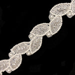 1 1/2" Beaded Pearl Crystal Rhinestone Leaf Trim (sold by yard piece), BRT-045