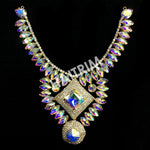 SALE! Fancy Colored Rhinestone Necklace Applique on Metal Setting, YH-093