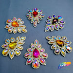 SALE! Fancy Teardrop Flower Rhinestone Applique on Metal Setting, YH-107