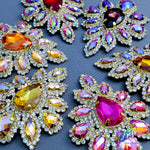 SALE! Fancy Teardrop Flower Rhinestone Applique on Metal Setting, YH-107