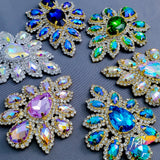 SALE! Fancy Teardrop Flower Rhinestone Applique on Metal Setting, YH-107