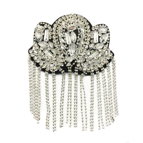 Beaded Rhinestone Epaulet with Rhinestone Cupchain Fringe, EP-032 (sold per piece)