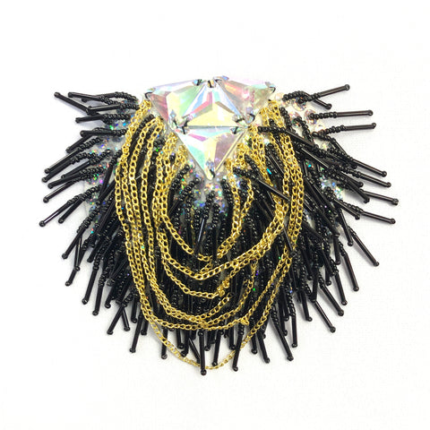 Beaded Chain Epaulet with Crystal AB Triangle Stones, EP-027 (sold per piece)