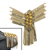 Yellow/Gold Beaded Rhinestone Chain Epaulets with Dangling Chain & Chainmail Tassel, EP-025 (sold per piece)