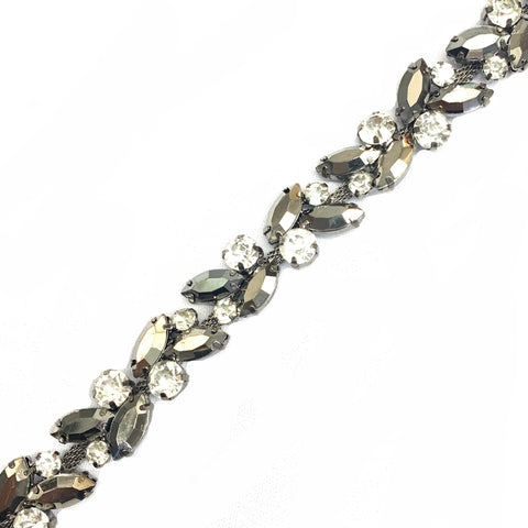 SALE! 5/8” Jet Hematite/Crystal Fancy Rhinestone Trim, YH-204