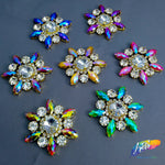 SALE! Fancy Color Rhinestone Flower Applique on Metal Setting (sold per piece), YH-083