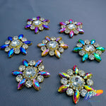 SALE! Fancy Color Rhinestone Flower Applique on Metal Setting (sold per piece), YH-083