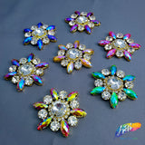 SALE! Fancy Color Rhinestone Flower Applique on Metal Setting (sold per piece), YH-083