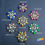 SALE! Fancy Color Rhinestone Flower Applique on Metal Setting (sold per piece), YH-083