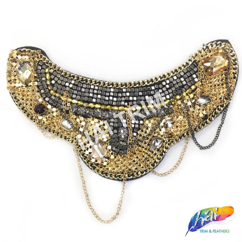 Gold/Gunmetal Beaded Chain Epaulet with Dangling Chain, EP-006 (sold per piece)