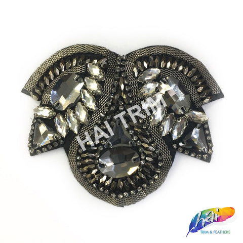 Black Diamond/Gunmetal Beaded Chain Epaulet with Chain Tassels, EP-007 (sold per piece)