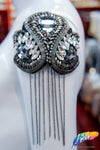 Black Diamond/Gunmetal Beaded Chain Epaulet with Chain Tassels, EP-007 (sold per piece)