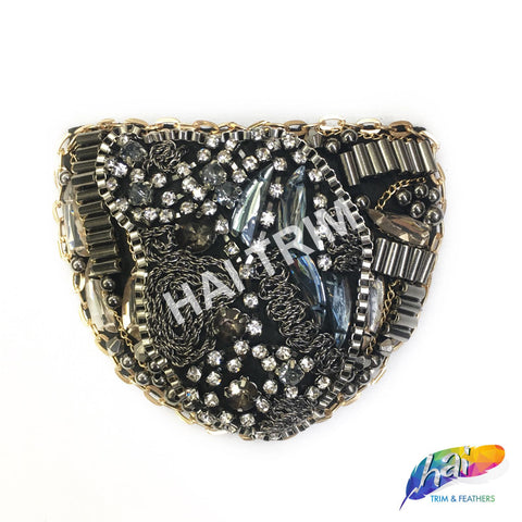 Gunmetal Multi Beaded Rhinestone Chain Epaulet, EP-008 (sold per piece)