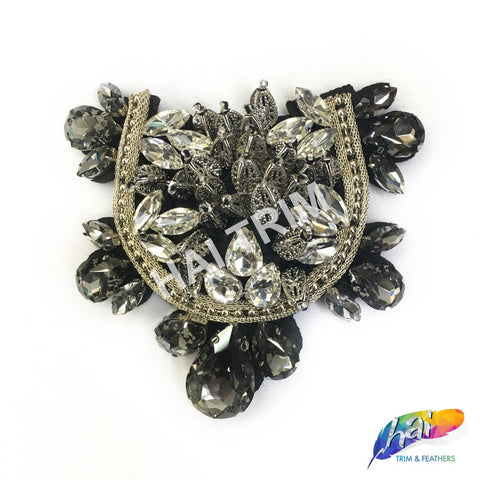 Studded Rhinestone Epaulet with Crystal Glass Stones, EP-010 (sold per piece)