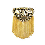 Light Yellow Beaded Rhinestone Epaulet with Dangling Chain Tassels, EP-015 (sold per piece)