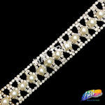 7/8” Pearl Rhinestone Trim with Rhinestone Cupchain Border, PRL-08