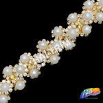 3/4" Clustered Pearl Crystal Rhinestone Trim, PRL-15