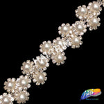 3/4" Clustered Pearl Crystal Rhinestone Trim, PRL-15