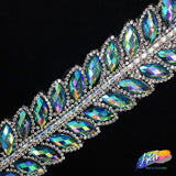 SALE! 1 5/8" 2-row Cateye Rhinestone Iron on Trim, IRT-004