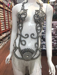 Rhinestone Flower Bodice Applique with Rhinestone Cupchain Fringe, RCN-002