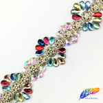 SALE! 1 3/4” Rhinestone Flower Plastic Iron on Trim, IRT-014
