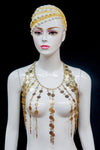 10 1/4" Gold Coin Rhinestone Fringe with Spikes, CF-006
