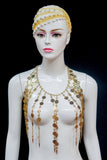 10 1/4" Gold Coin Rhinestone Fringe with Spikes, CF-006