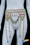 Chained Stone Body Chain Belt with Dangling Chain Trim, XY4201