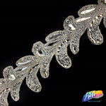 3 1/4" Leaf Vine Crystal Iron on Trim, IRT-023