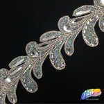 3 1/4" Leaf Vine Crystal Iron on Trim, IRT-023