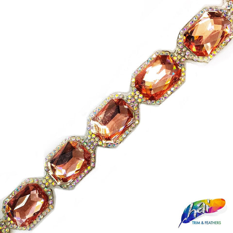 7/8” Rose Gold Resin Octagon Stone Rhinestone Iron on Trim, IRT-026