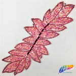 Elongated Leaf Rhinestone Iron On Applique, IRA-074