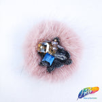 Colorful Glass Beaded Applique with Fur, BA-067