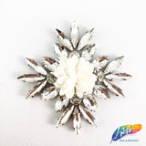 Diamond Flower Rhinestone Iron On Applique with Faux Suede Petals, IA-004